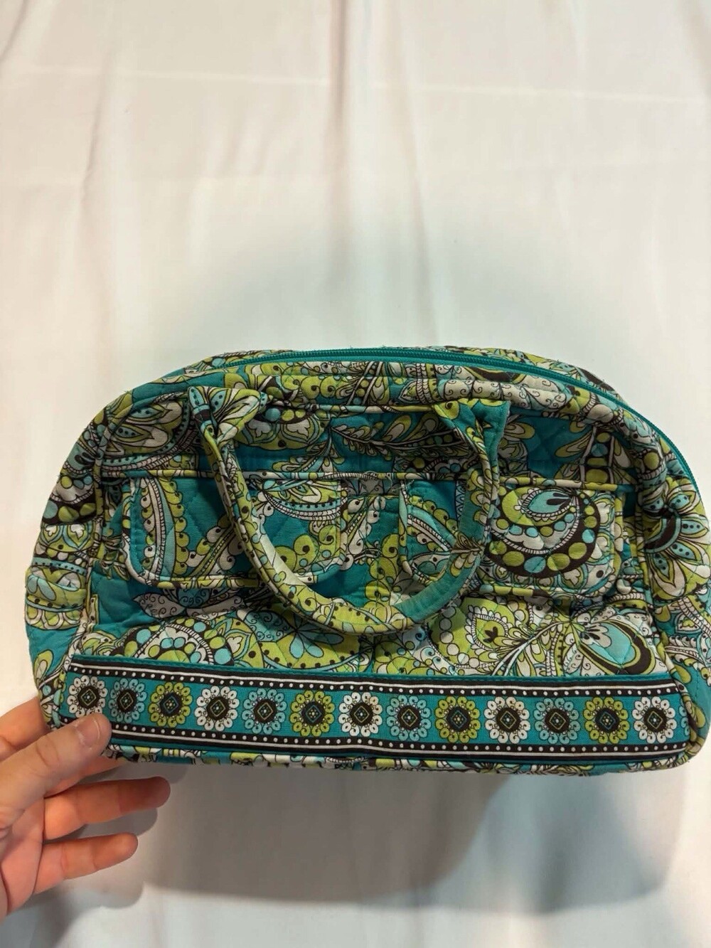Vera Bradley Quilted Cotton Handbag Turquoise Green Paisley Floral Purse Retired